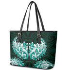 New Zealand Ta Moko Leather Tote Bag Aotearoa Maori Chest Tattoo Turquoise