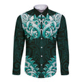 New Zealand Ta Moko Long Sleeve Button Shirt Aotearoa Maori Chest Tattoo Turquoise