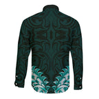 New Zealand Ta Moko Long Sleeve Button Shirt Aotearoa Maori Chest Tattoo Turquoise