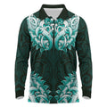New Zealand Ta Moko Long Sleeve Polo Shirt Aotearoa Maori Chest Tattoo Turquoise
