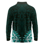 New Zealand Ta Moko Long Sleeve Polo Shirt Aotearoa Maori Chest Tattoo Turquoise