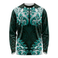 New Zealand Ta Moko Long Sleeve Shirt Aotearoa Maori Chest Tattoo Turquoise