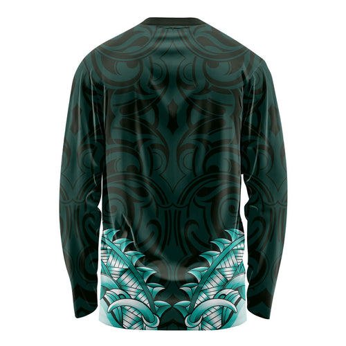 New Zealand Ta Moko Long Sleeve Shirt Aotearoa Maori Chest Tattoo Turquoise