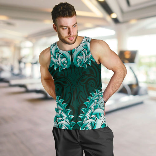 New Zealand Ta Moko Men Tank Top Aotearoa Maori Chest Tattoo Turquoise