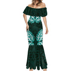 New Zealand Ta Moko Mermaid Dress Aotearoa Maori Chest Tattoo Turquoise