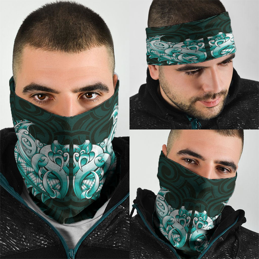 New Zealand Ta Moko Neck Gaiter Aotearoa Maori Chest Tattoo Turquoise