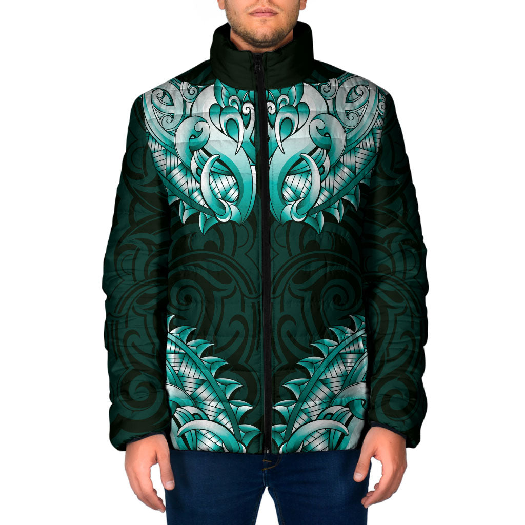 New Zealand Ta Moko Padded Jacket Aotearoa Maori Chest Tattoo Turquoise