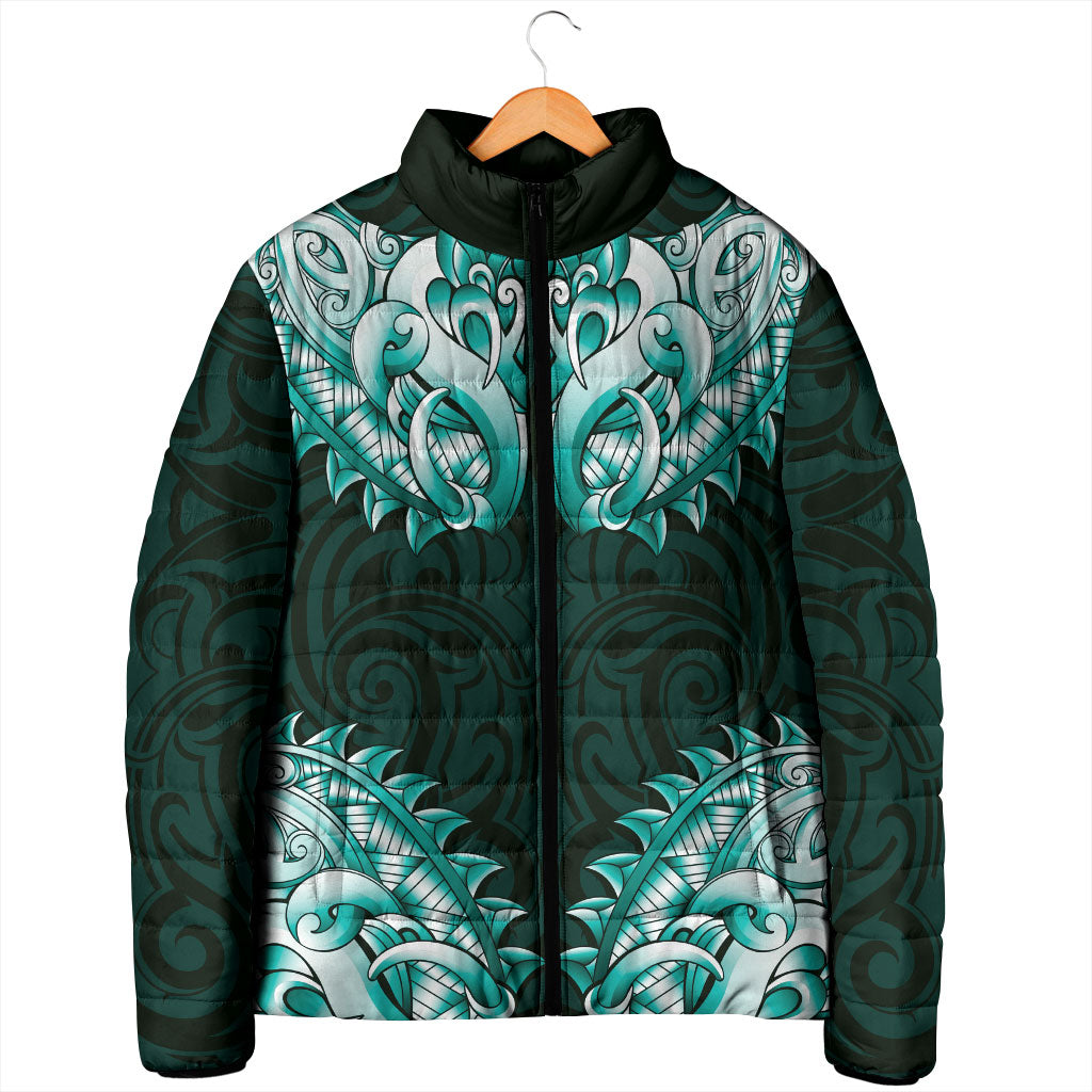 New Zealand Ta Moko Padded Jacket Aotearoa Maori Chest Tattoo Turquoise