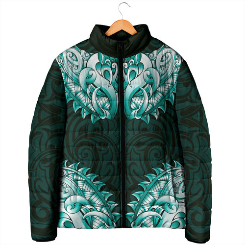 New Zealand Ta Moko Padded Jacket Aotearoa Maori Chest Tattoo Turquoise