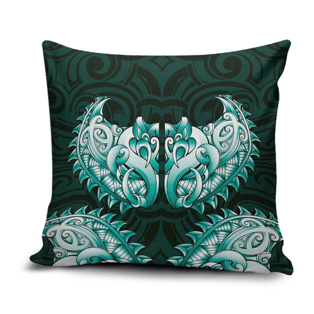 New Zealand Ta Moko Pillow Cover Aotearoa Maori Chest Tattoo Turquoise