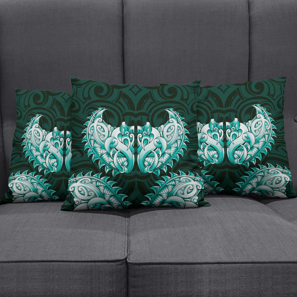New Zealand Ta Moko Pillow Cover Aotearoa Maori Chest Tattoo Turquoise