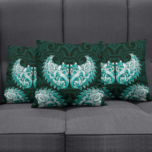New Zealand Ta Moko Pillow Cover Aotearoa Maori Chest Tattoo Turquoise