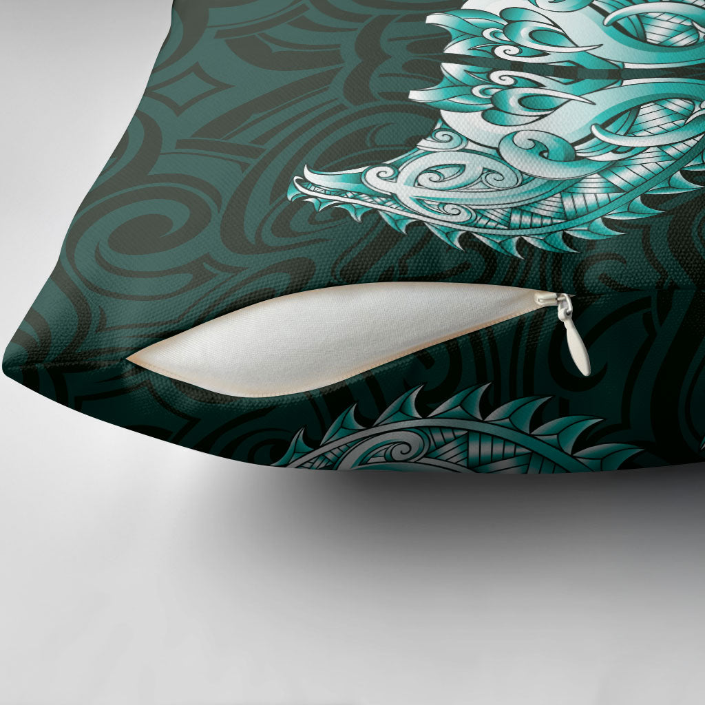 New Zealand Ta Moko Pillow Cover Aotearoa Maori Chest Tattoo Turquoise
