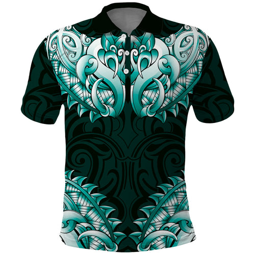 New Zealand Ta Moko Polo Shirt Aotearoa Maori Chest Tattoo Turquoise