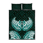 New Zealand Ta Moko Quilt Bed Set Aotearoa Maori Chest Tattoo Turquoise