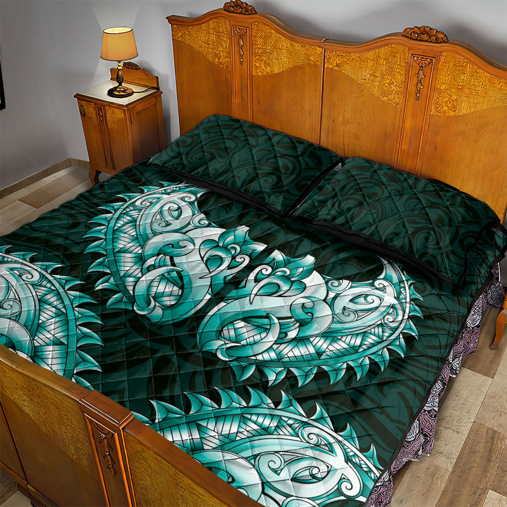 New Zealand Ta Moko Quilt Bed Set Aotearoa Maori Chest Tattoo Turquoise