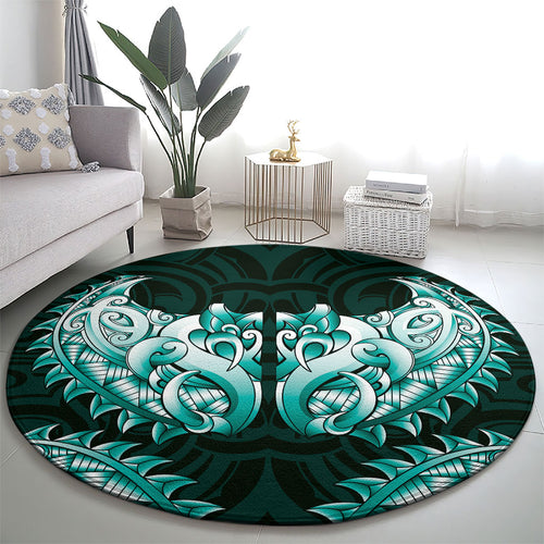 New Zealand Ta Moko Round Carpet Aotearoa Maori Chest Tattoo Turquoise
