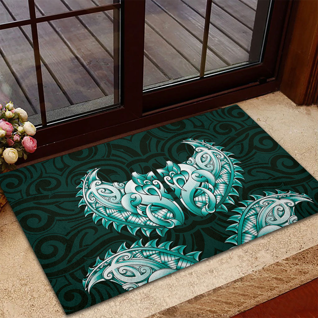 New Zealand Ta Moko Rubber Doormat Aotearoa Maori Chest Tattoo Turquoise