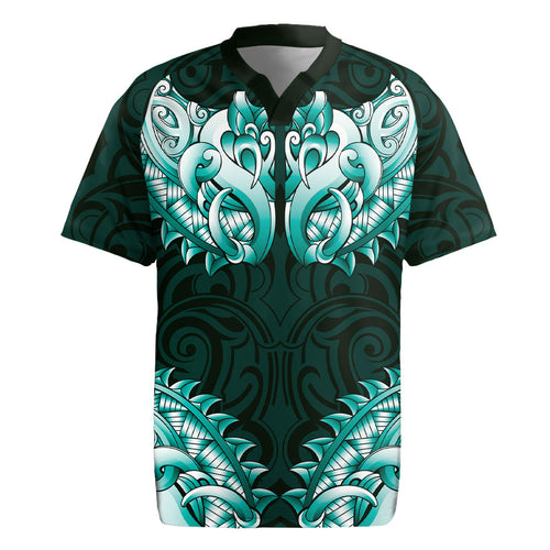 New Zealand Ta Moko Rugby Jersey Aotearoa Maori Chest Tattoo Turquoise