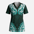 New Zealand Ta Moko Scrub Top Aotearoa Maori Chest Tattoo Turquoise