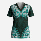New Zealand Ta Moko Scrub Top Aotearoa Maori Chest Tattoo Turquoise