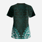 New Zealand Ta Moko Scrub Top Aotearoa Maori Chest Tattoo Turquoise