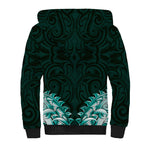 New Zealand Ta Moko Sherpa Hoodie Aotearoa Maori Chest Tattoo Turquoise