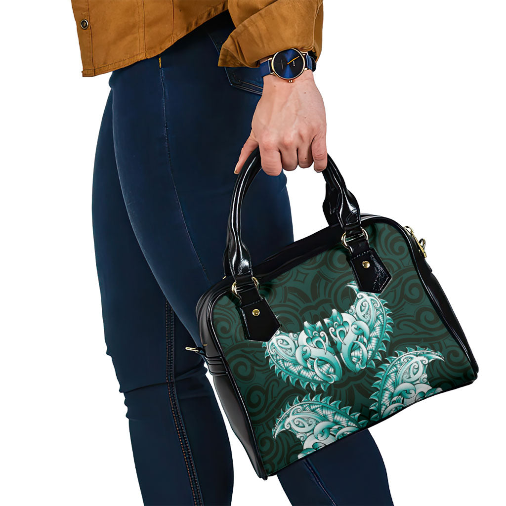 New Zealand Ta Moko Shoulder Handbag Aotearoa Maori Chest Tattoo Turquoise