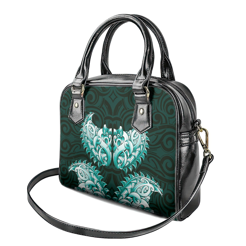 New Zealand Ta Moko Shoulder Handbag Aotearoa Maori Chest Tattoo Turquoise