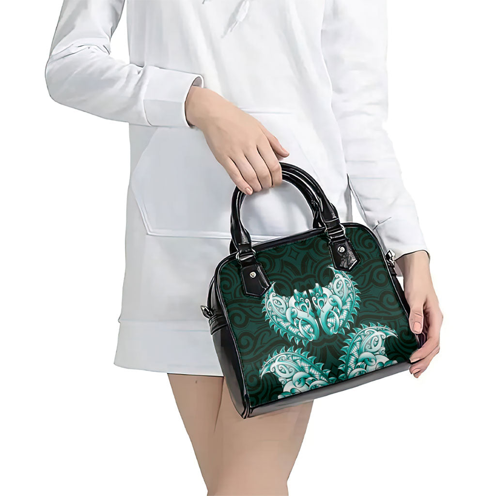 New Zealand Ta Moko Shoulder Handbag Aotearoa Maori Chest Tattoo Turquoise