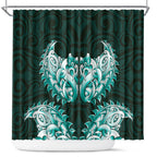 New Zealand Ta Moko Shower Curtain Aotearoa Maori Chest Tattoo Turquoise