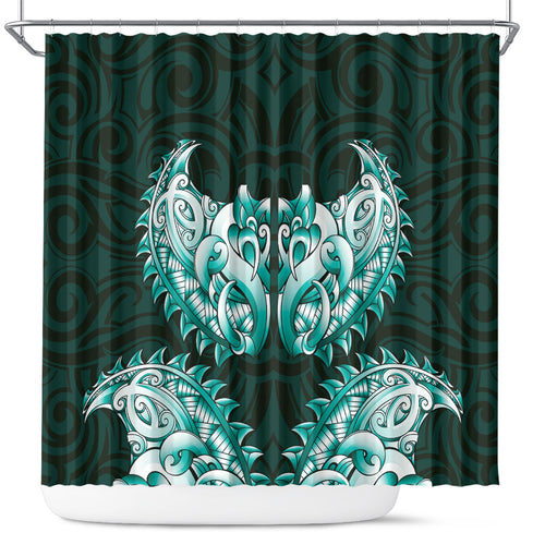 New Zealand Ta Moko Shower Curtain Aotearoa Maori Chest Tattoo Turquoise