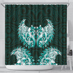 New Zealand Ta Moko Shower Curtain Aotearoa Maori Chest Tattoo Turquoise