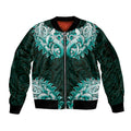 New Zealand Ta Moko Sleeve Zip Bomber Jacket Aotearoa Maori Chest Tattoo Turquoise