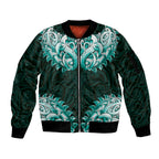 New Zealand Ta Moko Sleeve Zip Bomber Jacket Aotearoa Maori Chest Tattoo Turquoise