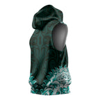 New Zealand Ta Moko Sleeveless Hoodie Aotearoa Maori Chest Tattoo Turquoise