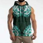 New Zealand Ta Moko Sleeveless Hoodie Aotearoa Maori Chest Tattoo Turquoise