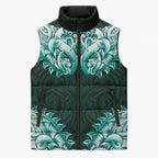 New Zealand Ta Moko Sleeveless Puffer Jacket Aotearoa Maori Chest Tattoo Turquoise