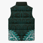 New Zealand Ta Moko Sleeveless Puffer Jacket Aotearoa Maori Chest Tattoo Turquoise