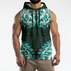 New Zealand Ta Moko Sleeveless Zip Hoodie Aotearoa Maori Chest Tattoo Turquoise