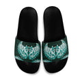 New Zealand Ta Moko Slide Sandals Aotearoa Maori Chest Tattoo Turquoise