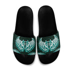 New Zealand Ta Moko Slide Sandals Aotearoa Maori Chest Tattoo Turquoise