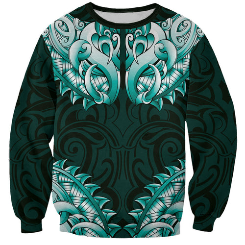 New Zealand Ta Moko Sweatshirt Aotearoa Maori Chest Tattoo Turquoise