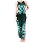 New Zealand Ta Moko Tank Maxi Dress Aotearoa Maori Chest Tattoo Turquoise