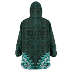New Zealand Ta Moko Wearable Blanket Hoodie Aotearoa Maori Chest Tattoo Turquoise