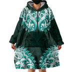 New Zealand Ta Moko Wearable Blanket Hoodie Aotearoa Maori Chest Tattoo Turquoise