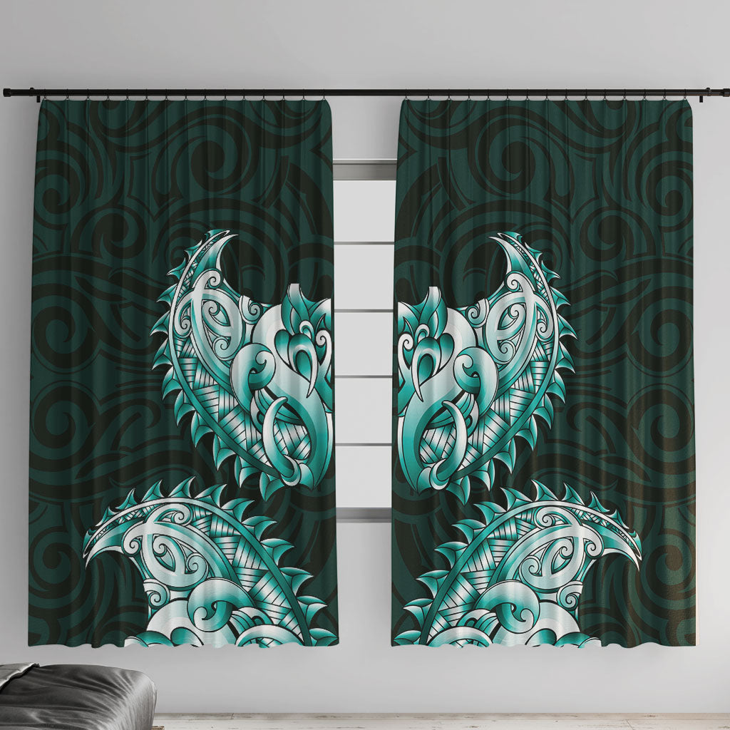 New Zealand Ta Moko Window Curtain Aotearoa Maori Chest Tattoo Turquoise