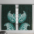 New Zealand Ta Moko Window Curtain Aotearoa Maori Chest Tattoo Turquoise