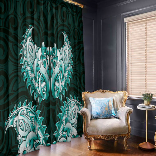 New Zealand Ta Moko Window Curtain Aotearoa Maori Chest Tattoo Turquoise