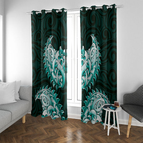New Zealand Ta Moko Window Curtain Aotearoa Maori Chest Tattoo Turquoise